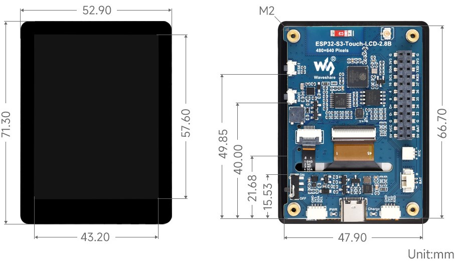 ESP32-S3-Touch-LCD-2.8B-dimensions