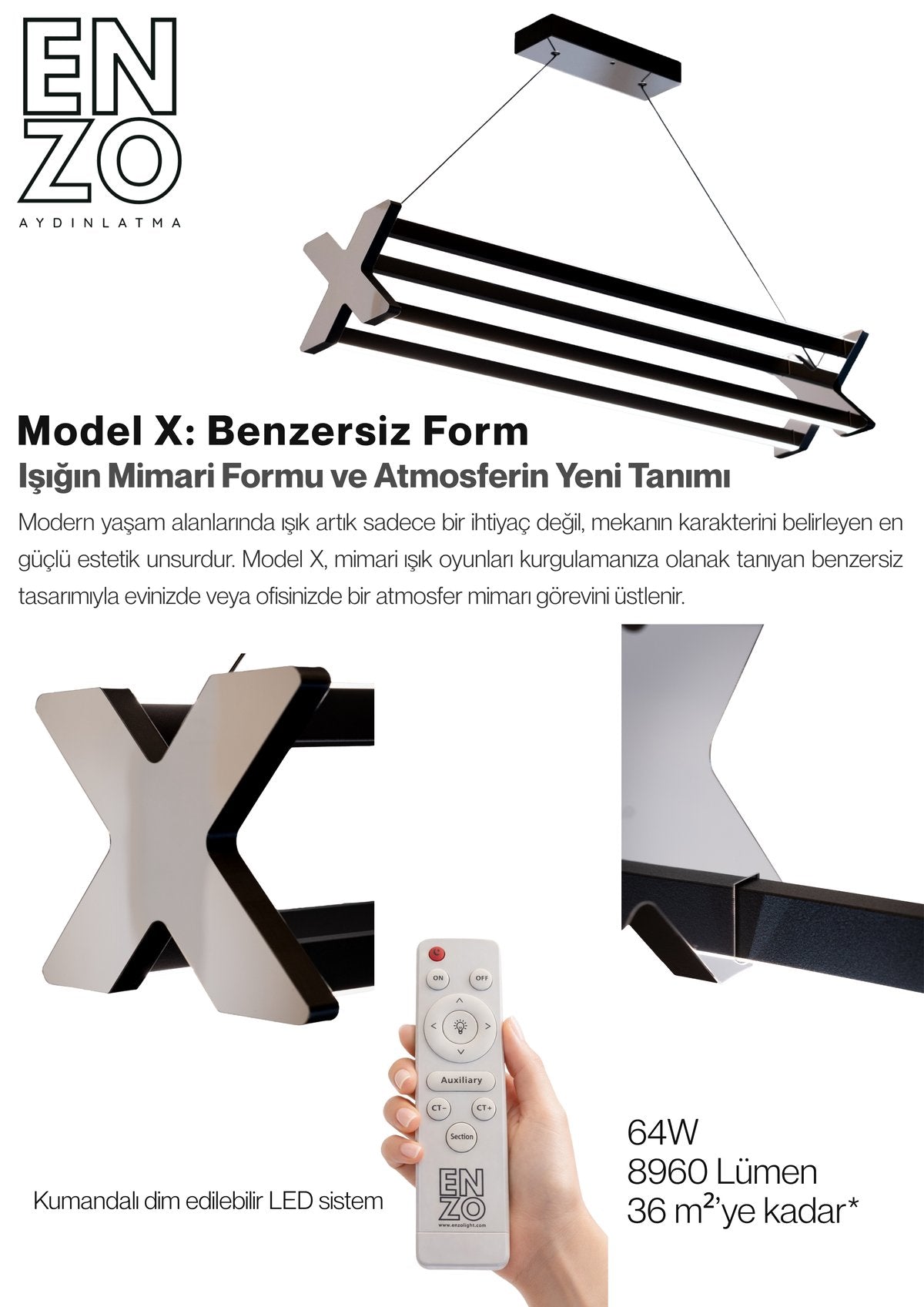 Model X Çift Yönlü Mimari Lineer Sarkıt Avize - Silver