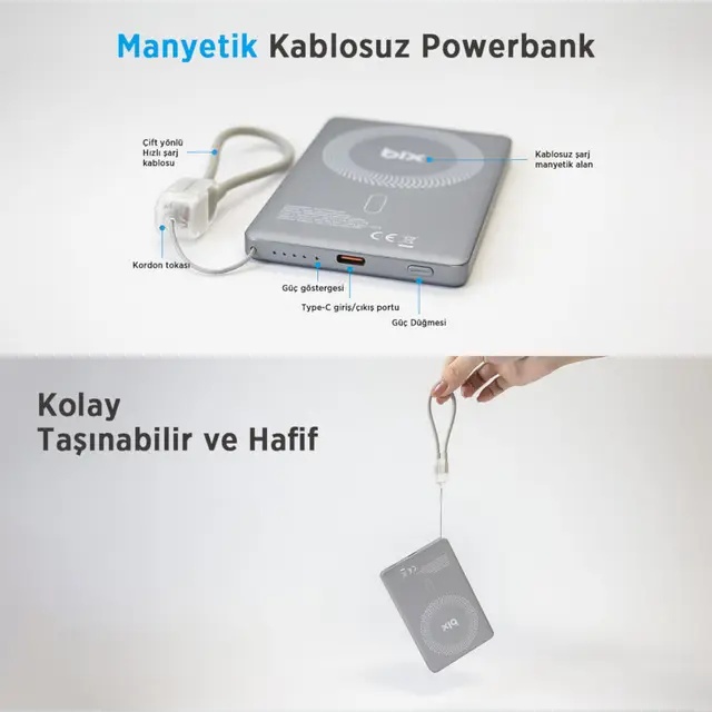 Bix PB114 Manyetik Kablosuz Powerbank Ultra Hafif Tasarım