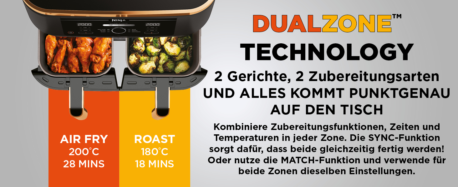 Ninja Foodi MAX Dual Zone Heißluftfritteuse Kupfer/Schwarz, AF400EUCP