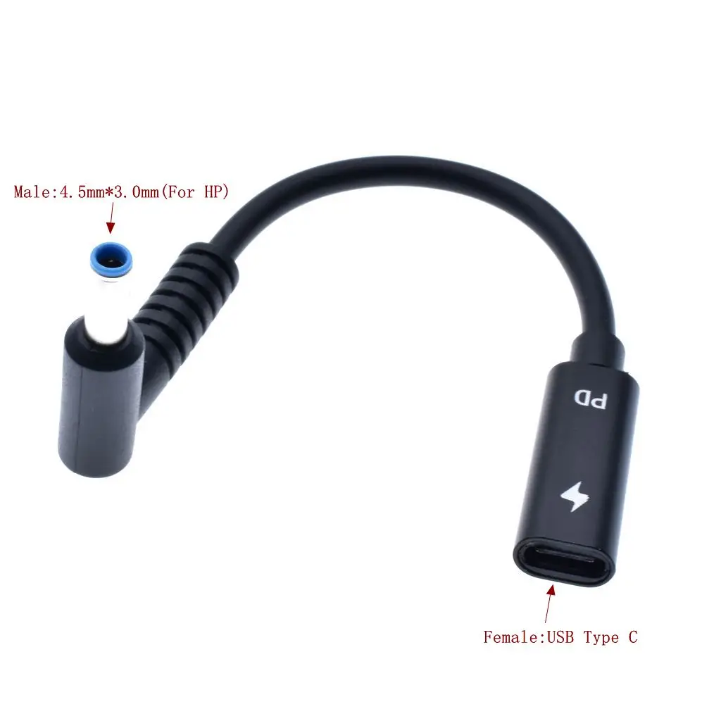 USB Type C Female to 4.5*3.0mm Male Dc Plug Converter Laptop Charging Cable Cord for Hp ProBook 430 G3 450 G3 455 G3 470 G3 440