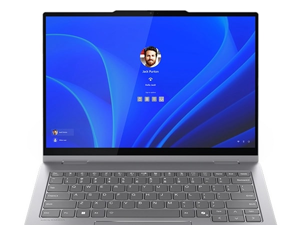 Klavye ve çeşitli kullanıcı veya hesap oturum açma seçeneklerine sahip ekran üstü oturum açma özelliklerine sahip Lenovo ThinkBook 14 2'si 1 arada Gen 4 (14