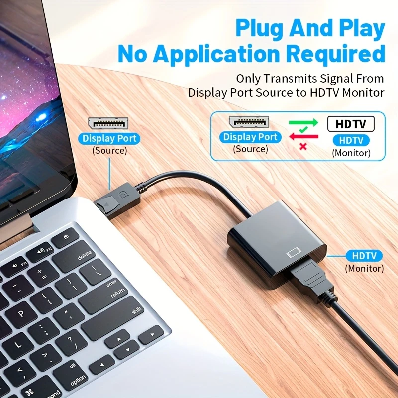 1080p full hd dpden hdtv adaptörü - tak ve çalıştır, geçikmez, usb gücü, hdtv çıkışı için kesintisiz video bağlantısı, hdtvden hdtv adaptörü | mat kaplama | usb güçlü adaptör ayrıntılar 1