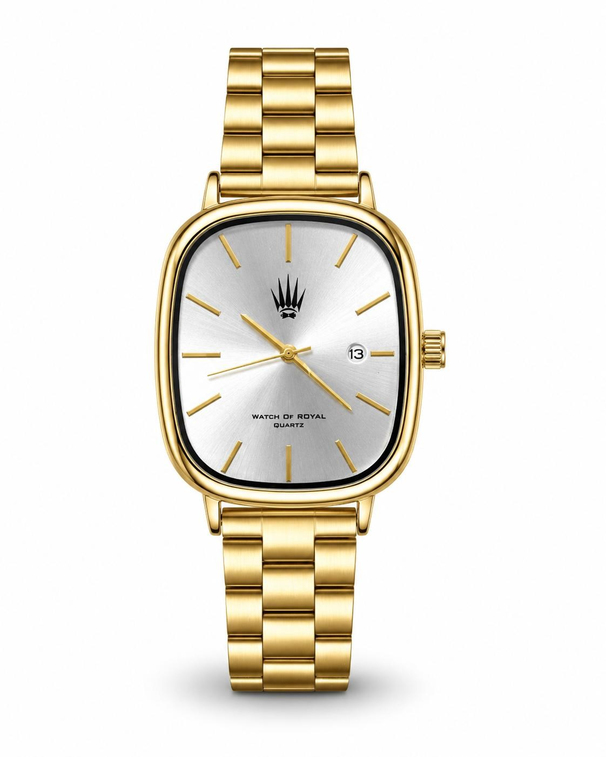 Classic Time Gold Metalik saatin önden kasa ve çelik kordon görünümü