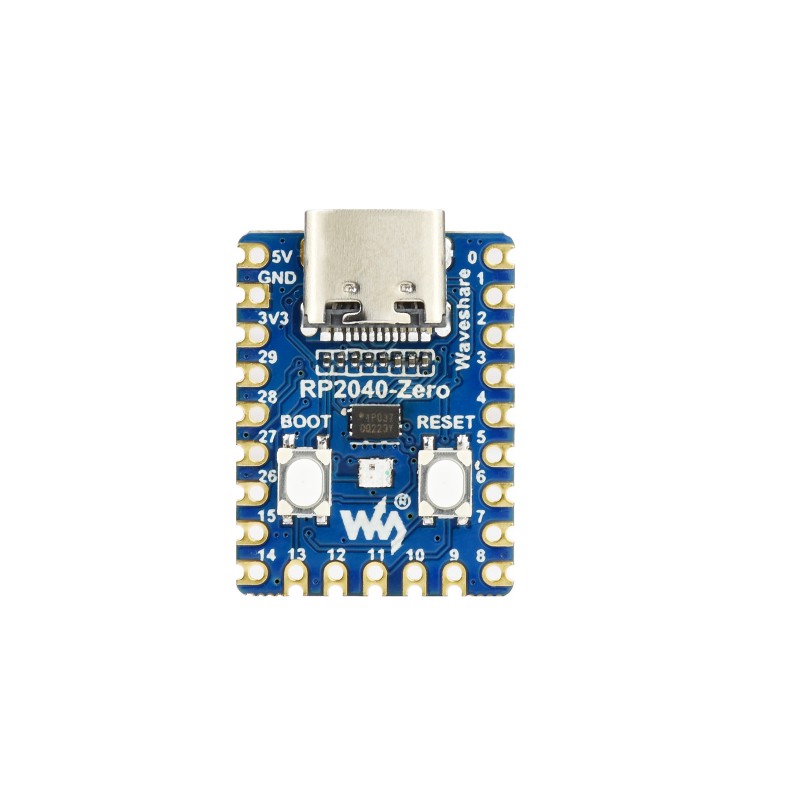 RP2040-Zero kompakt kart görünümü ve USB Type-C bağlantısı