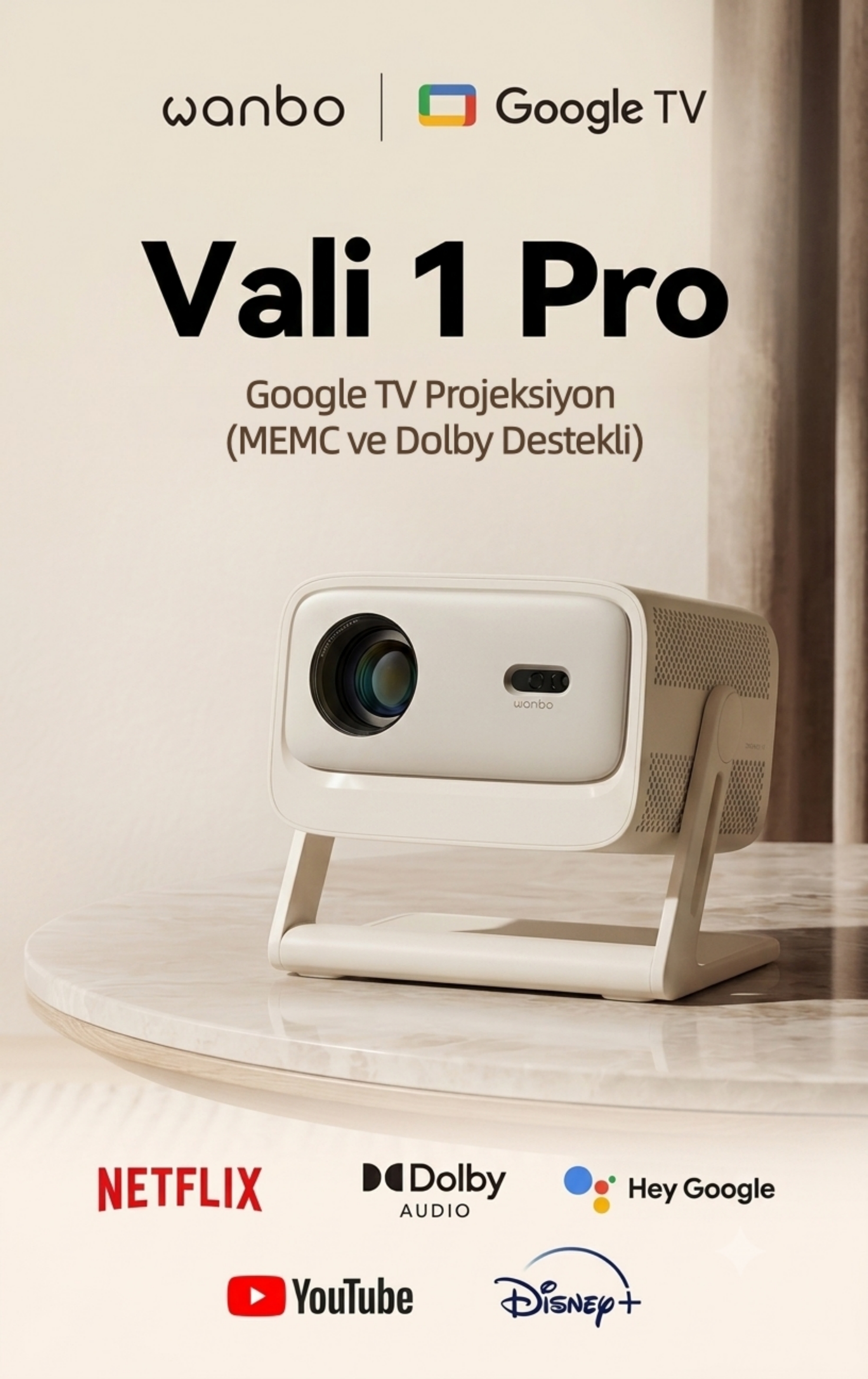 Wanbo Vali 1 Pro 900 ANSI Lümen Google TV Projeksiyon Cihazı Fiyatı