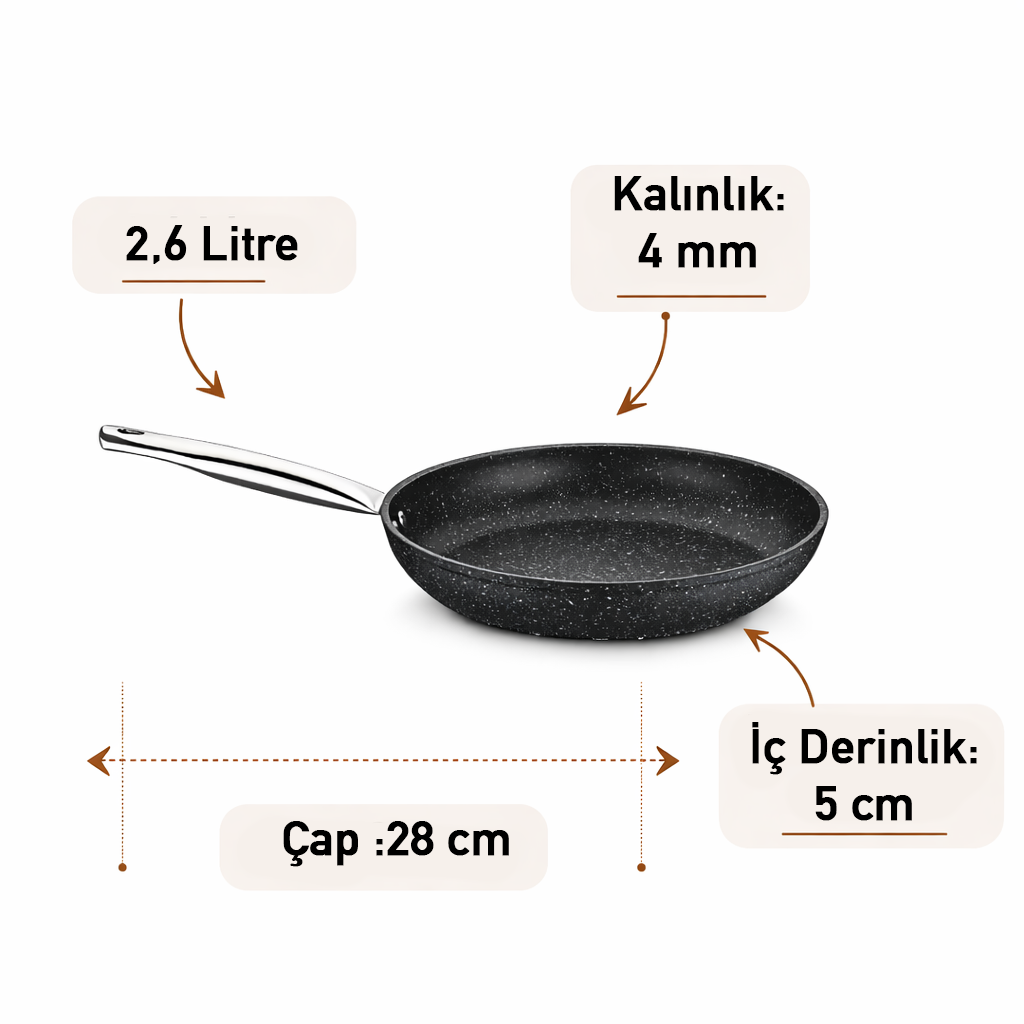 Black Line Granit Tava 28 cm ölçü görseli