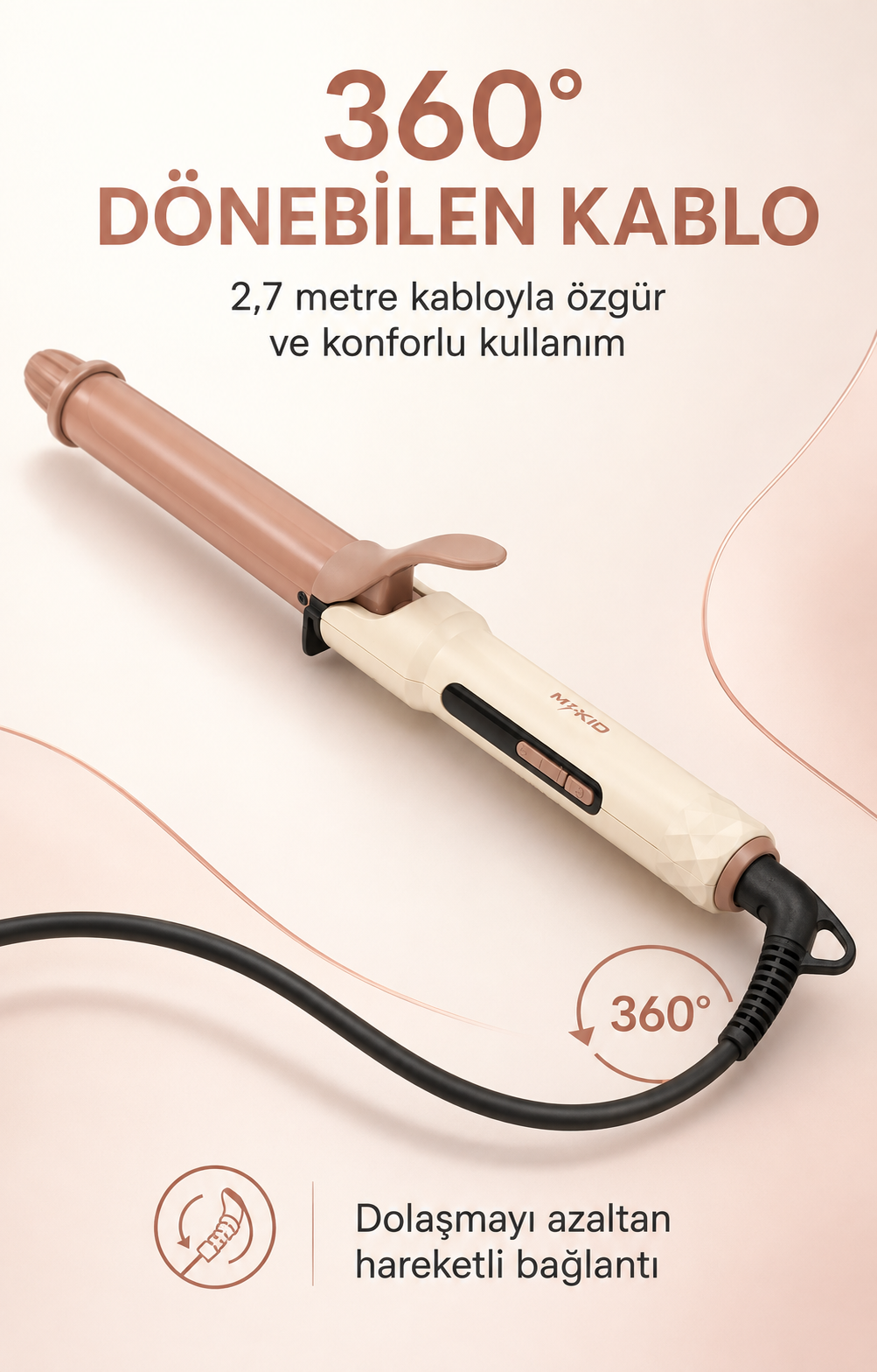 360 derece dönebilen 2,7 metre güç kablosu