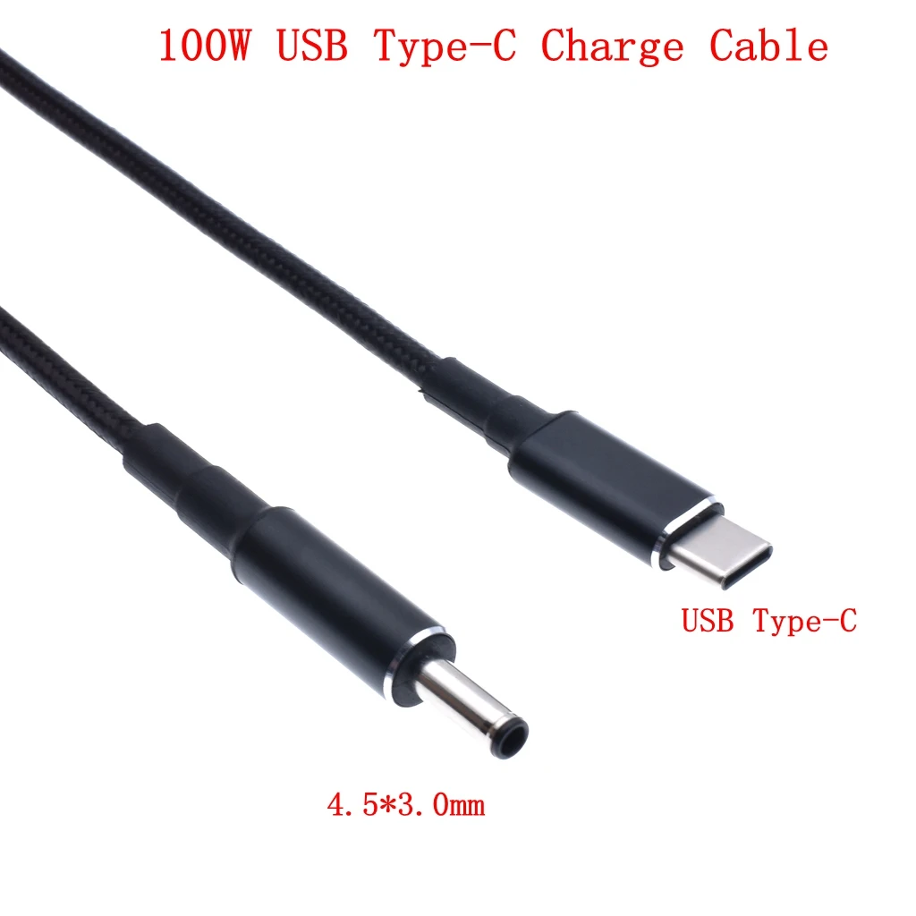 100W USB Type C Power Adapter Converter to 4.5*3.0mm Dc Plug Connector PD Emulator Trigger Charging Cable Cord for Dell Laptop