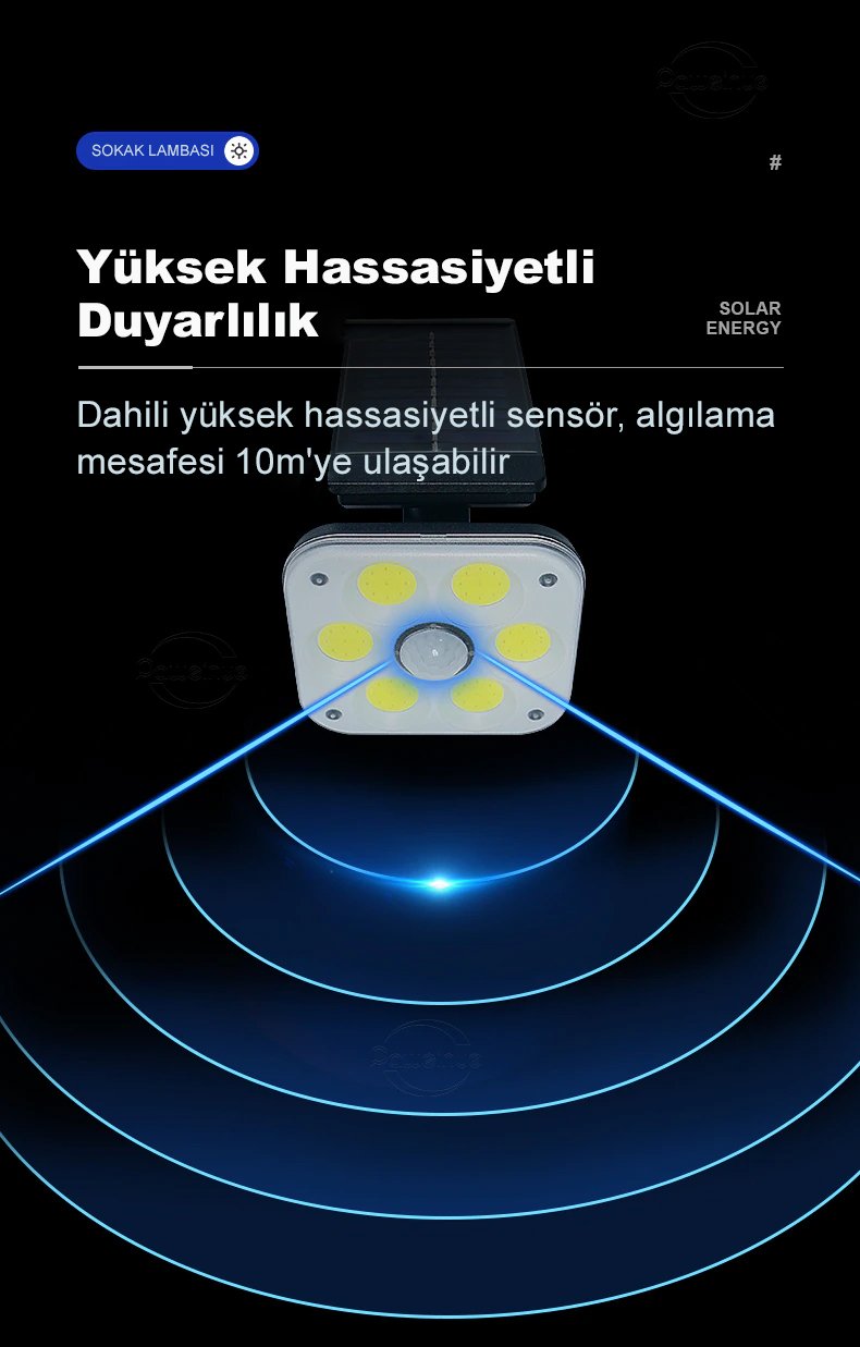 Powermaster LF-1750A 54 Cob Ledli 3 Modlu Sensörlü Solar Duvar Lambası İçerik