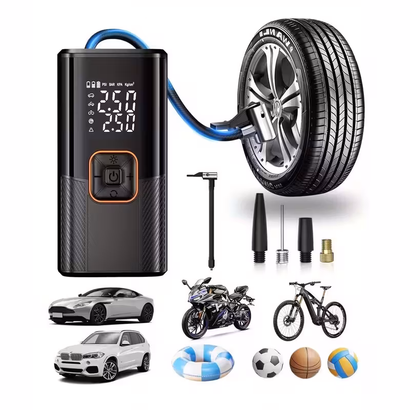 dijital basınç göstergeli taşınabilir hava kompresörü, 150psi şarj edilebilir batarya, led işık, arabalar, motosikletler, bisikletler vb. için kablosuz lastik pompası, siyah, motosiklet lastiği şişirme, kompakt tasarım, dayanıklı yapı, usb type c Ürün detayları 1