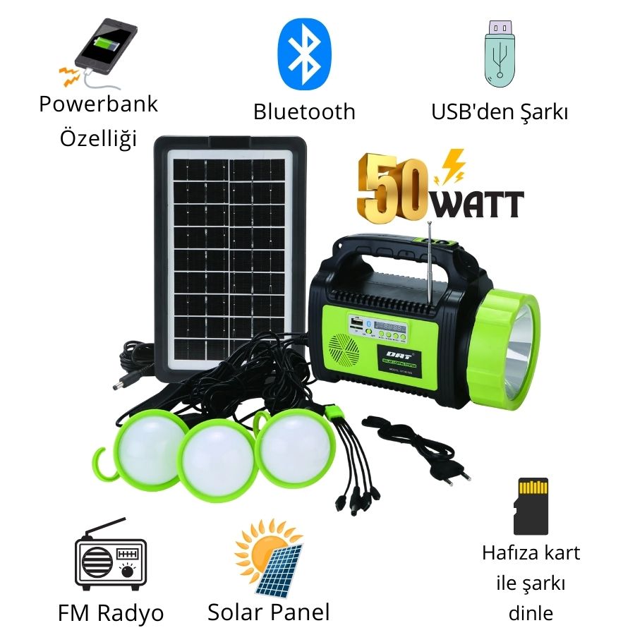 DT-9036 Solar Güneş Panelli Işıldak El Feneri-1