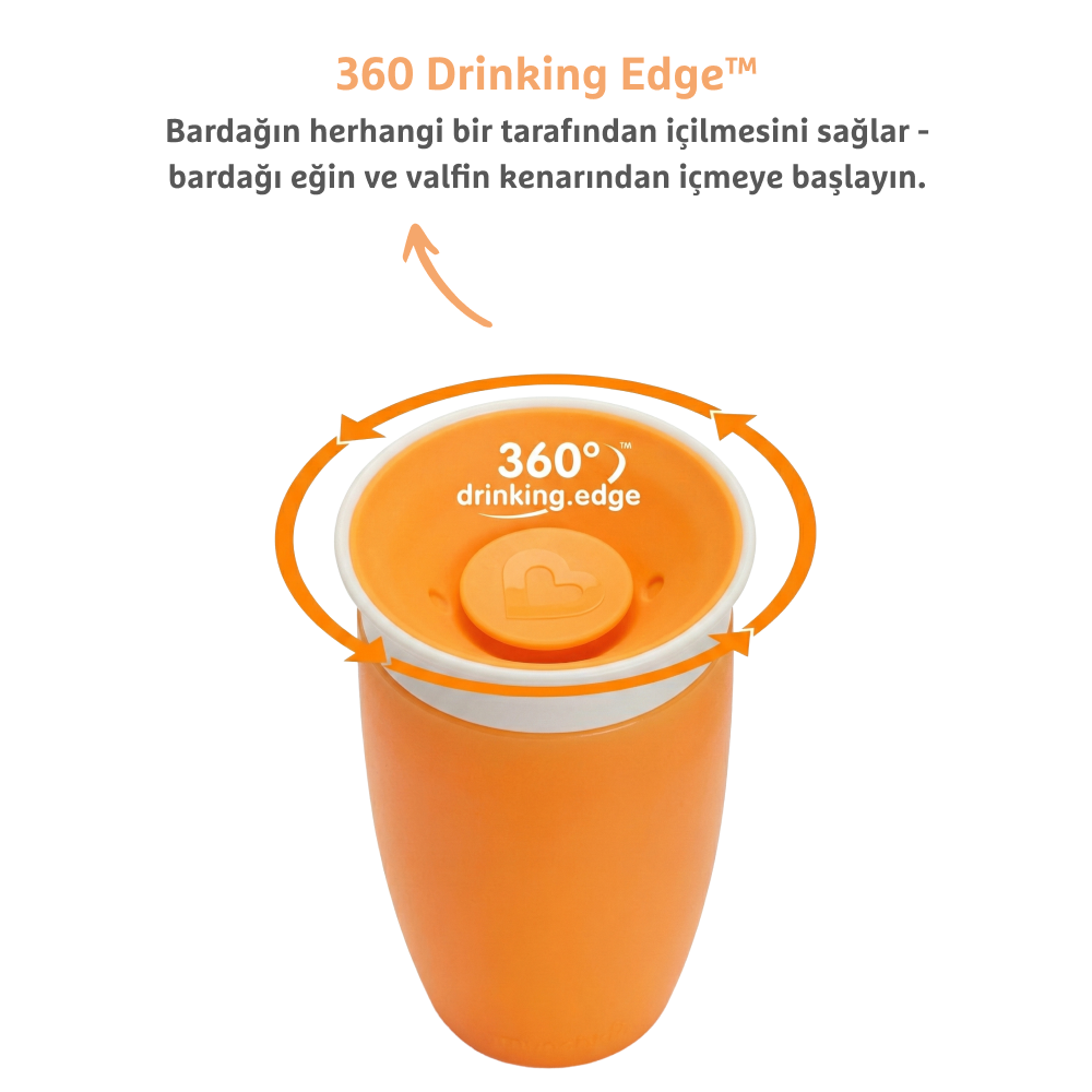 Munchkin Mucize 360° Alıştırma Bardağı, 12AY+, 296ML Turuncu görsel
