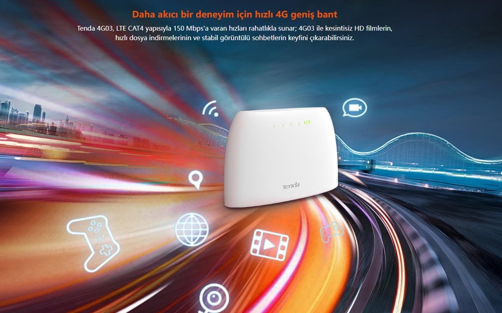 Tenda 4G03 N300 300 Mbps 4G Lte Girişli Router 
