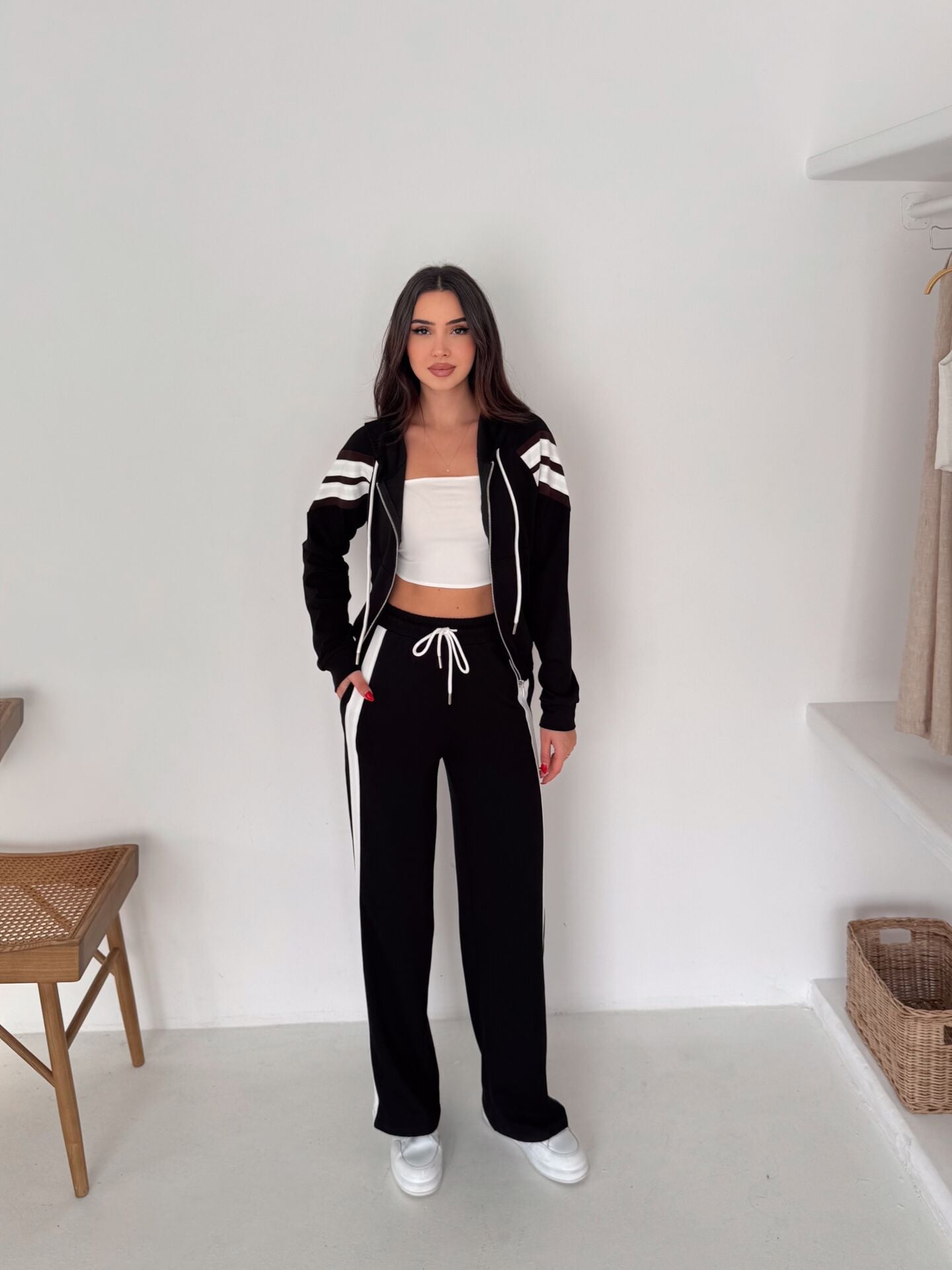 Şeritli Eşofman Takımı Taba