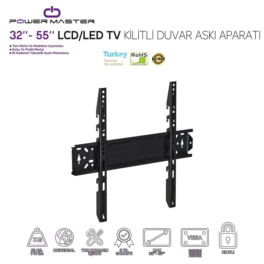 Powermaster PWR-3255 32-55 Sabit Kilitli Lcd Led Tv Duvar Askı Aparatı Görsel