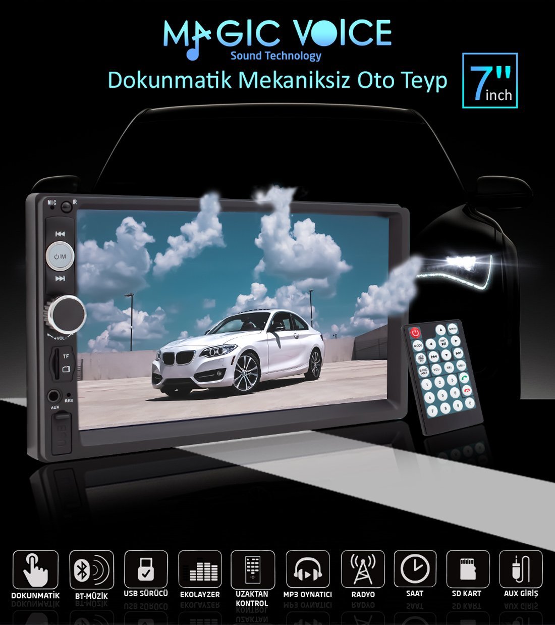 Magicvoice MV-5418 USB/SD/FM/AUX/Bluetooth 7 inç Dokunmatik Mekaniksiz Oto Teyp