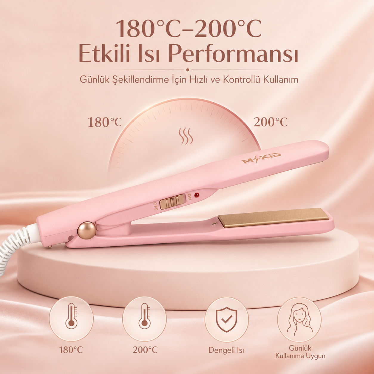 MKIO mini saç düzleştirici 180 derece 200 derece ısı performansı