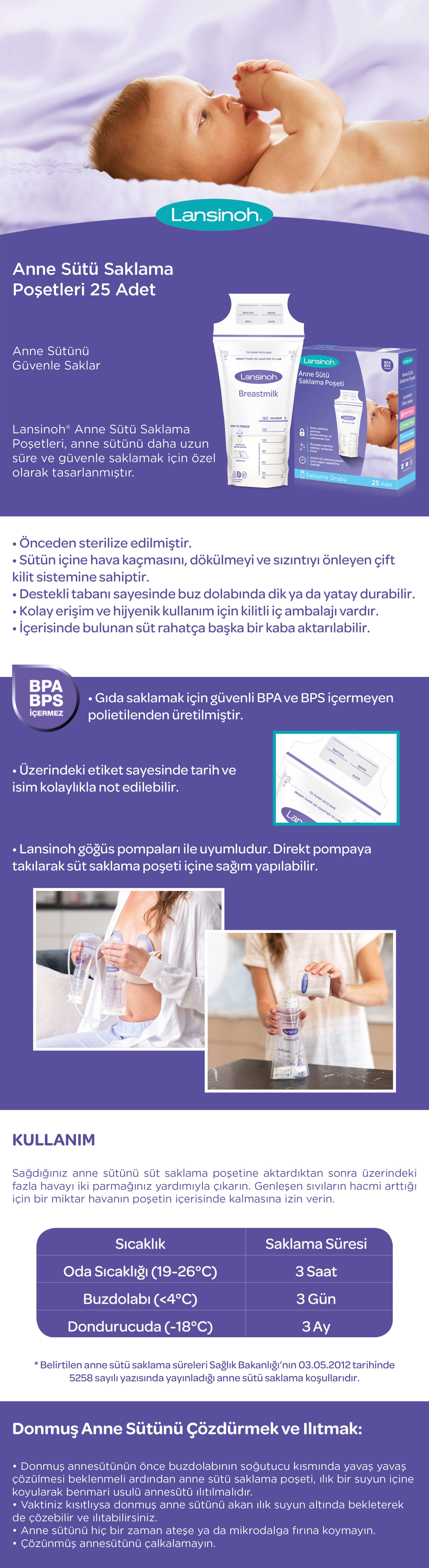 lansinoh anne sütü saklama poşeti 25 adet