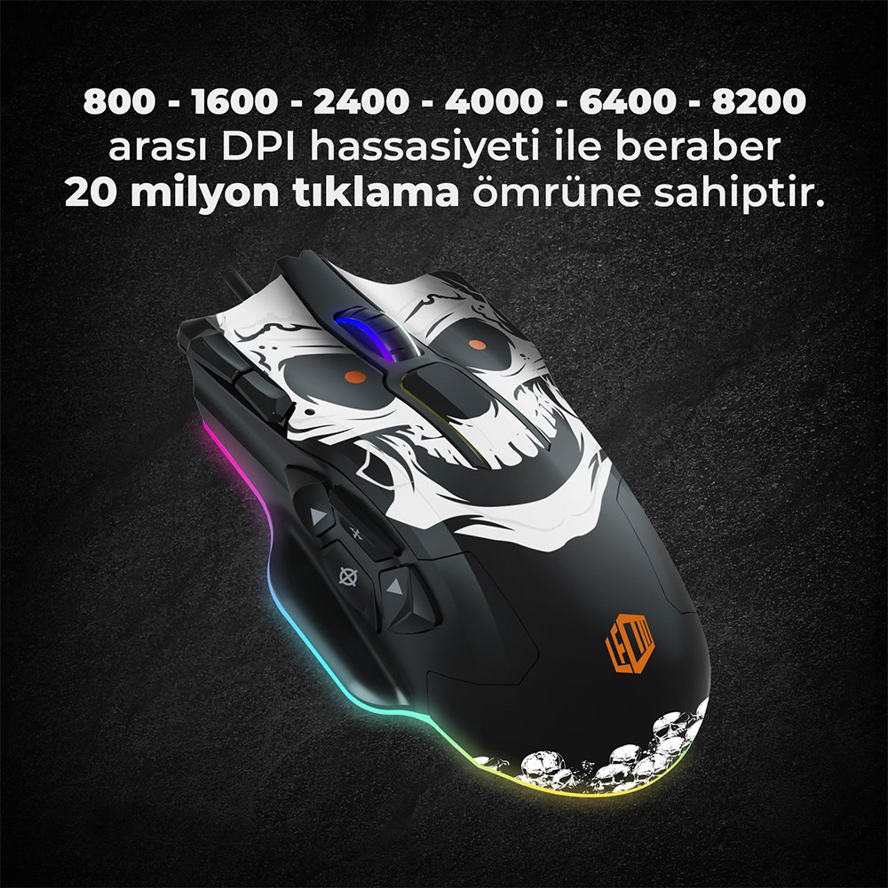 Lenovo Lecoo MG1102 8200 DPI 10 Makro Tuşlu Kablolu RGB Ledli Mouse + Mousepad