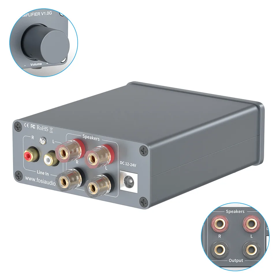 Amplificatore Hi-Fi Fosi Audio V1.0G – 50Wx2 Con Chip TPA3116D2, Stile Retrò Anni '70 Per Casa E Desktop