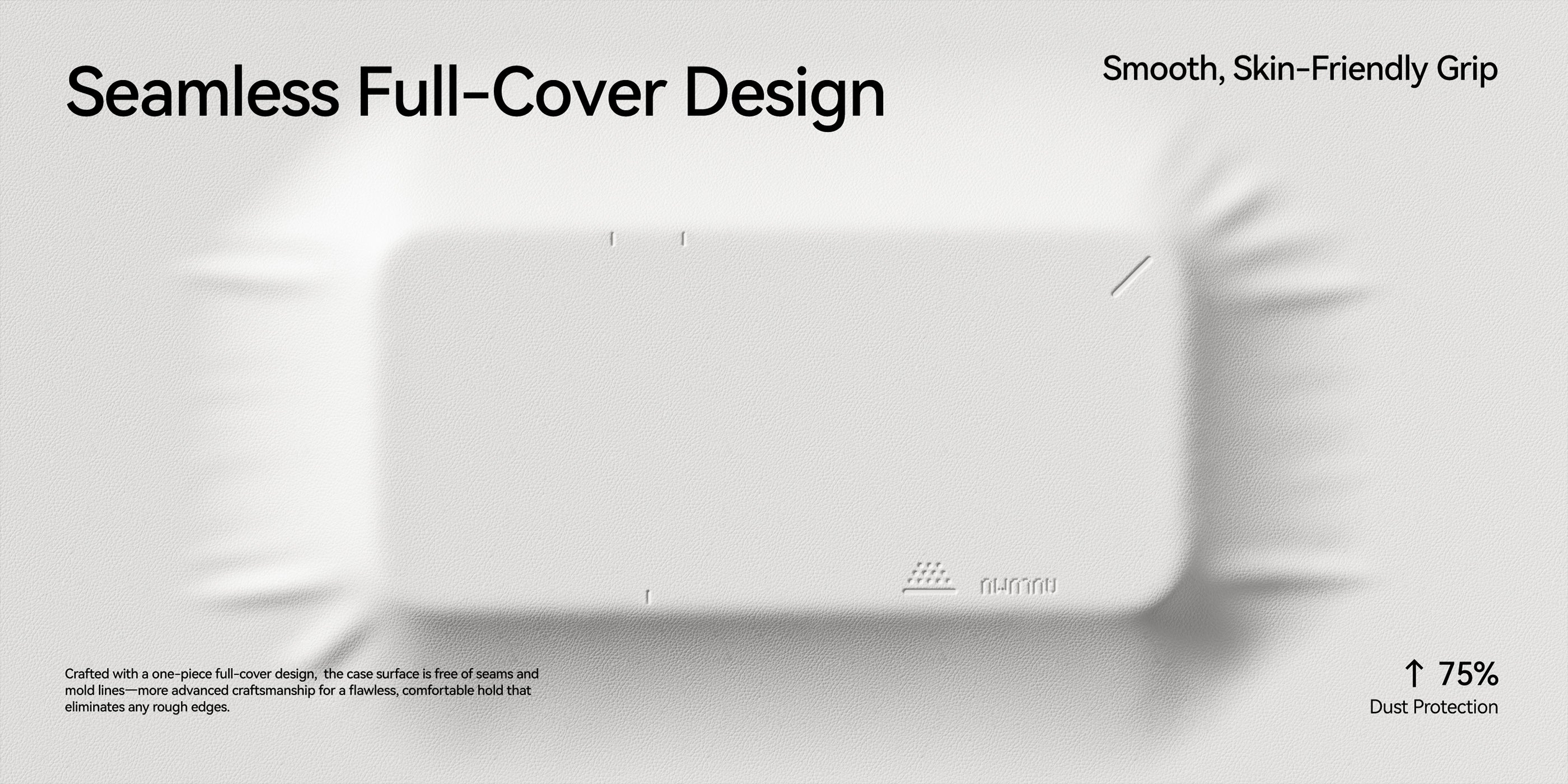 Seamless Full-Cover Design graphic showing soft, one-piece AULUMU A17 vegan leather case silhouette