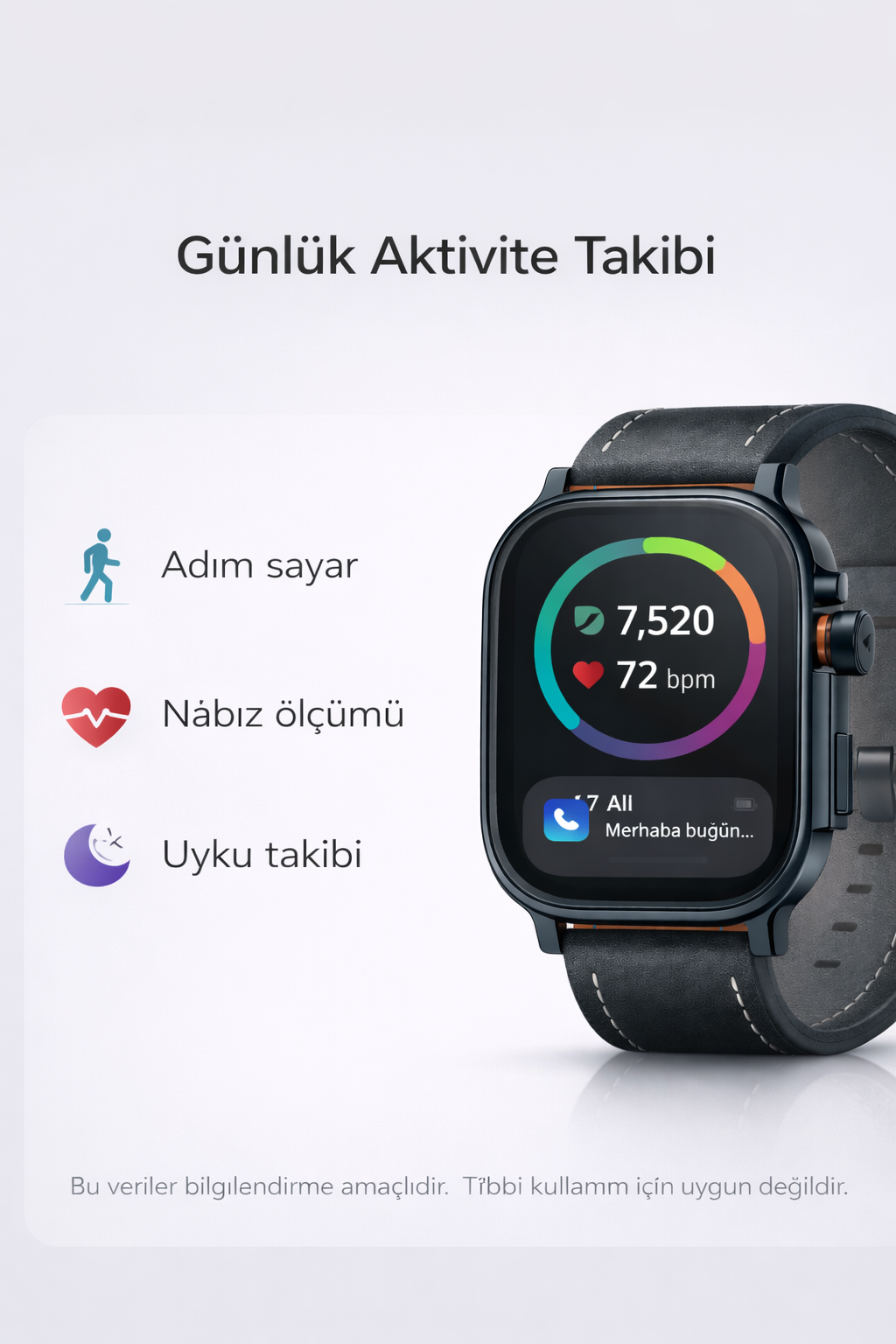 Günlük aktivite takibi adım sayar nabız uyku takibi non medical