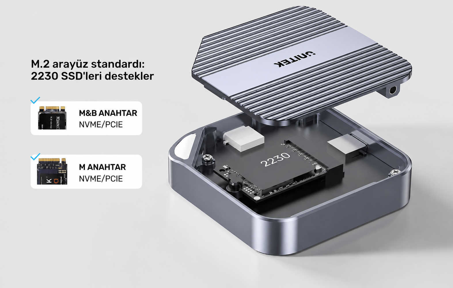 Unitek Manyetik NVMe SSD Kutusu M.2 2230