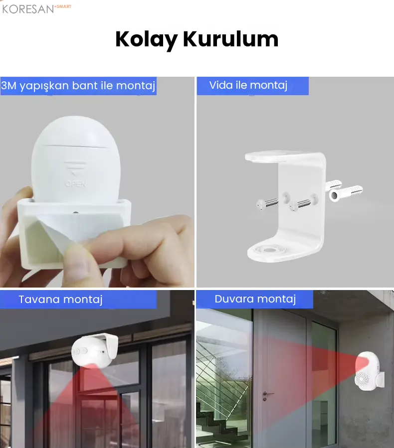 K02 Mağaza Müşteri Uyarı Zili kolay kurulum ve montaj seçenekleri