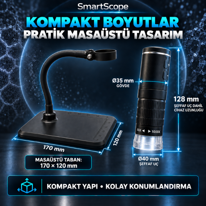 SmartScope mikroskop ve masaüstü stand ölçüleri