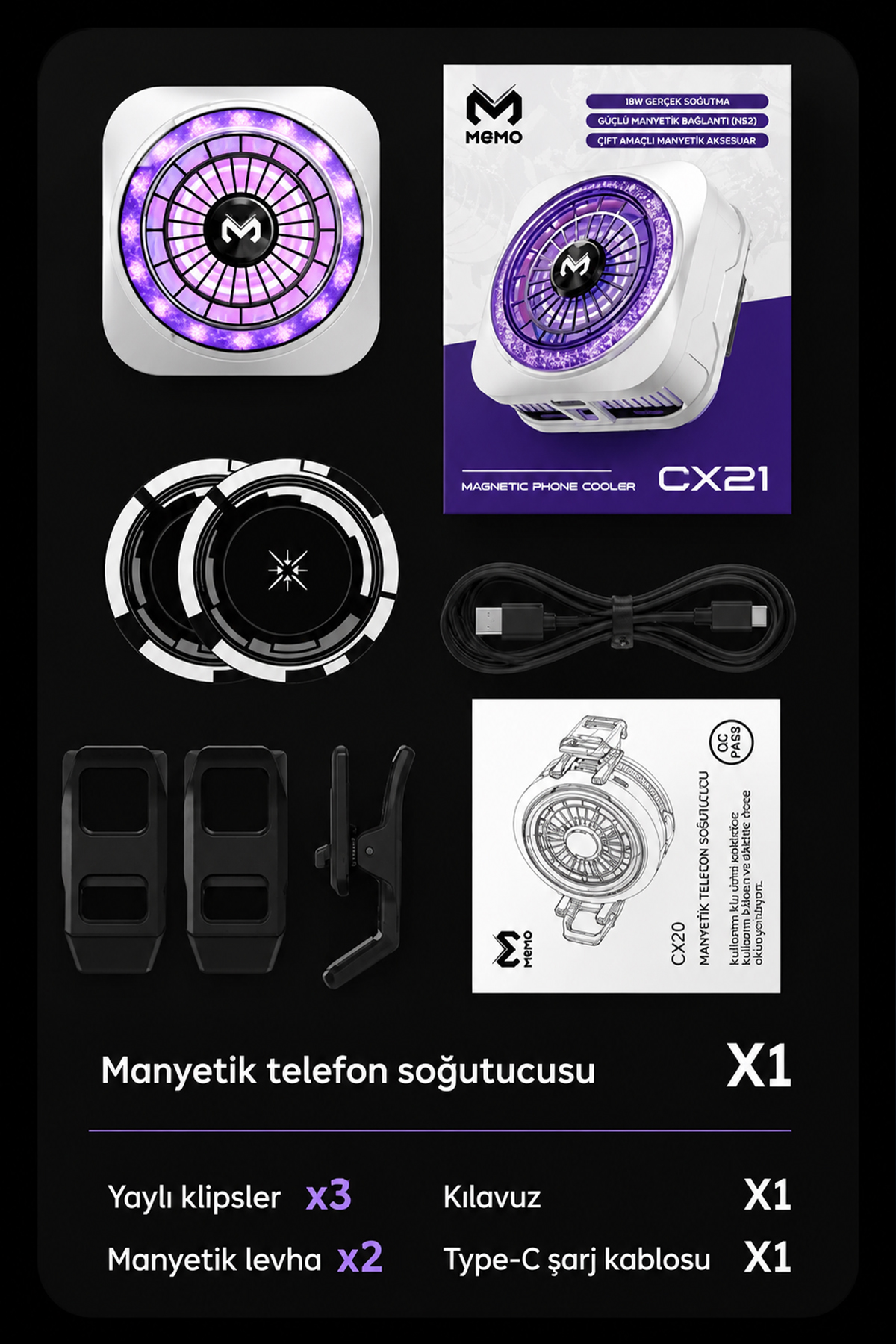 Memo CX21 18W Manyetik Telefon Soğutucu Rgb Işıklı Yarı Fiyatı