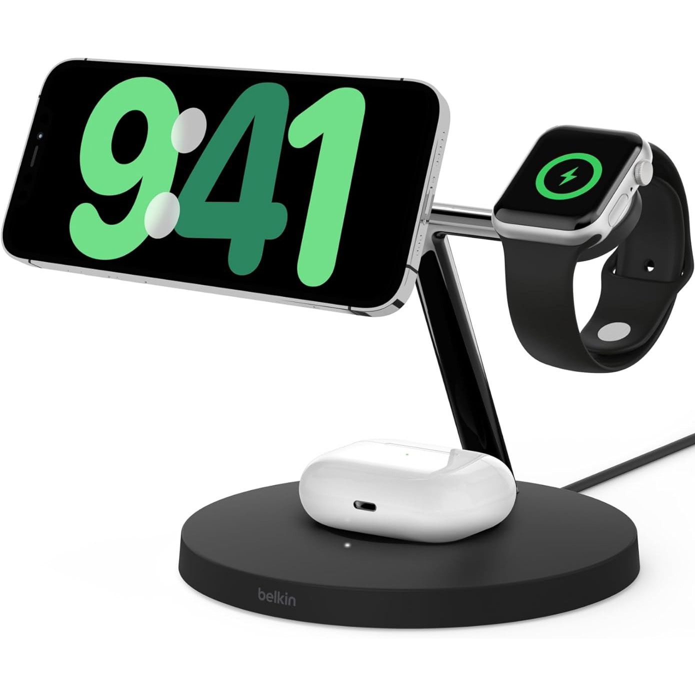 Belkin Boost Charge Pro 3'ü 1 arada Kablosuz Şarj Cihazı Qi2 MagSafe, Apple Cihazları için, beyaz