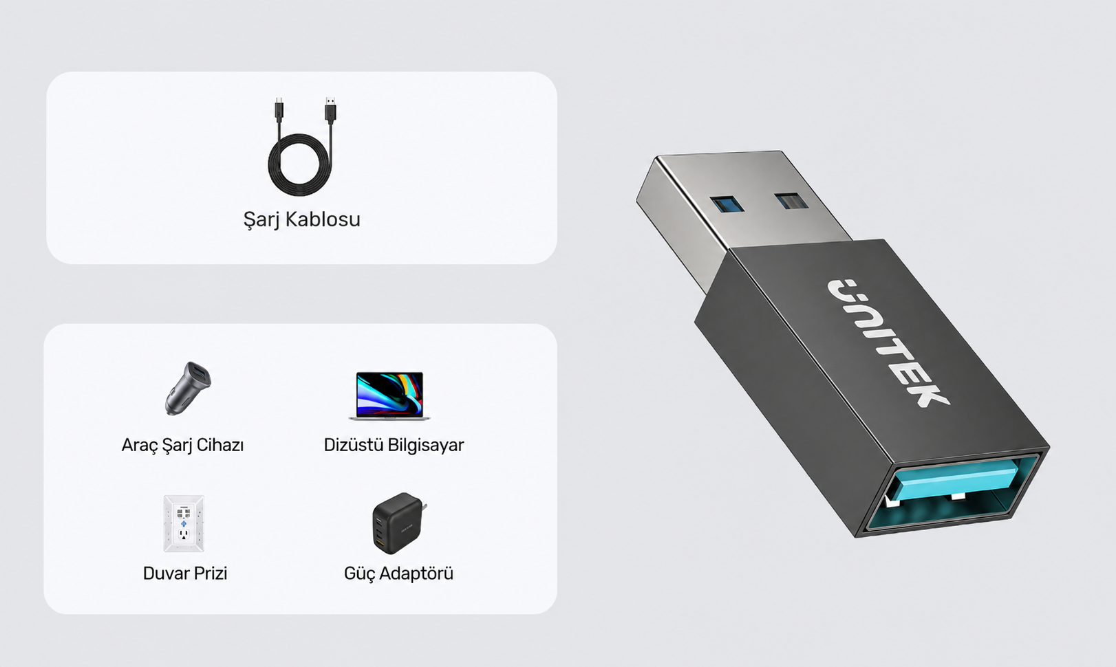 Unitek DataShield USB-A Veri Engelleyici Adaptör