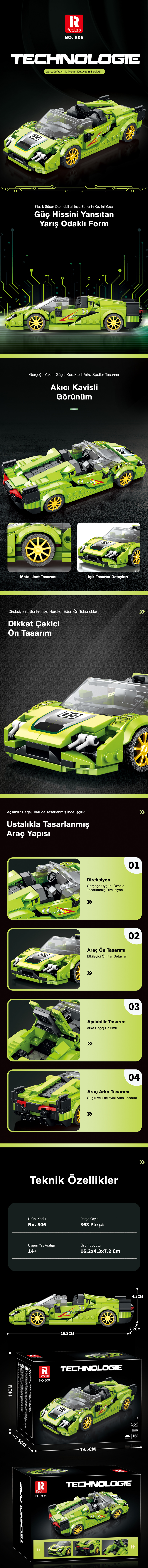 Reobrix Sports Car Lamborghini Sian 806 Brick Yapım Seti
