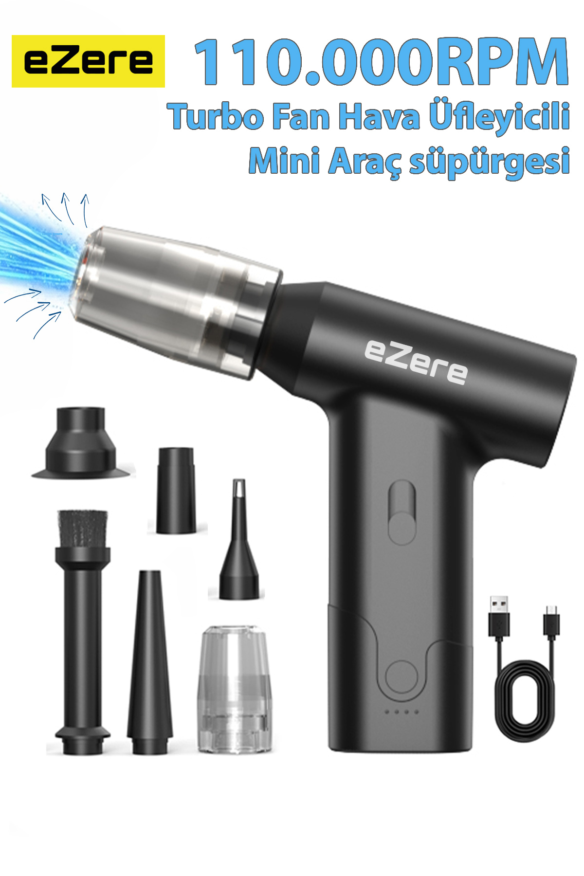 Ezere J02 Çift Fonksiyonlu Mini Araç Süpürgesi & Turbo Fan Fiyatı
