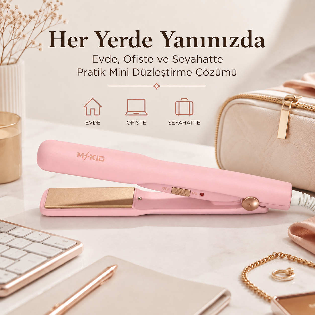 MKIO mini saç düzleştirici ev ofis seyahat kullanımı