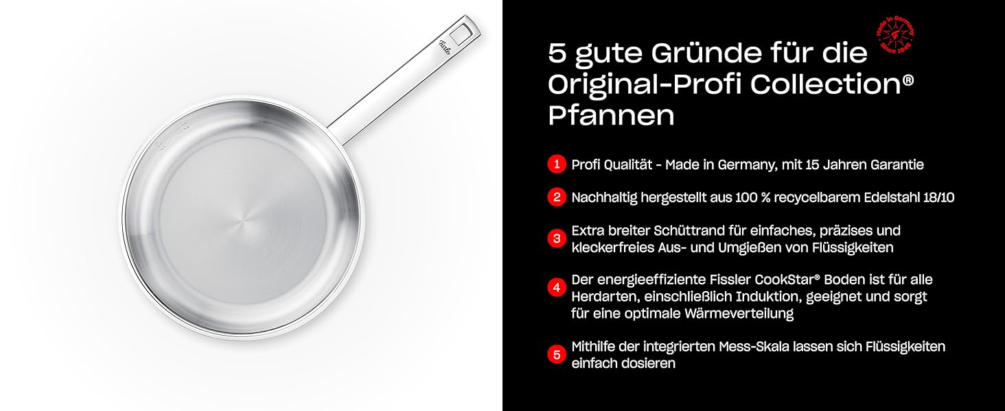 Fissler Original Profi Collection paslanmaz çelik tava, kaplamasız kızartma tavası, biftek için birinci sınıf