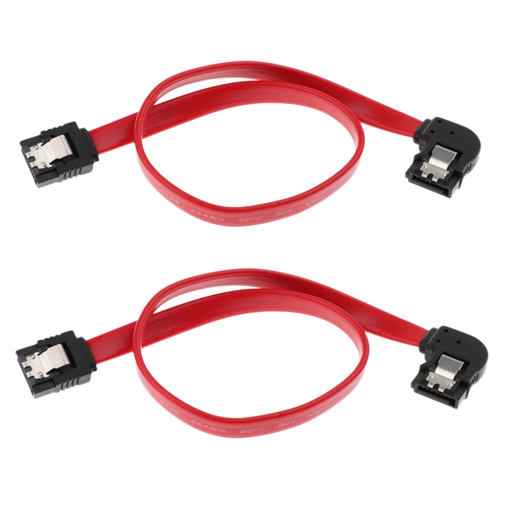 2 Pieces 12 Inch SATA III Cables 6Gbps 90 Degrees Left Angle With Locking Latch Red
