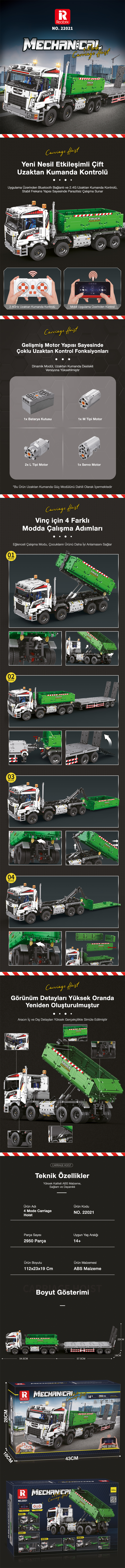 Reobrix RC Large Truck with Flat Trailer 22021 Brick Yapım Seti