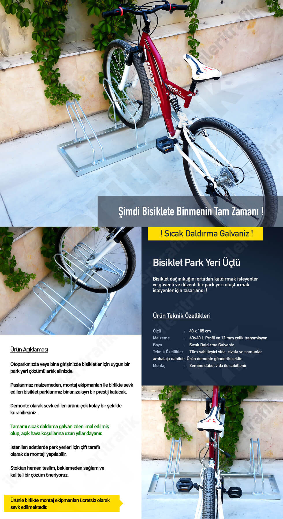 Bisiklet Park Yeri Üçlü Galvaniz