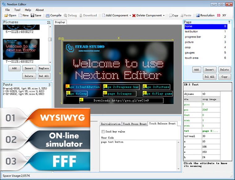 4.3 inch nextion hmi dokunmatik tft lcd ekran - 16 mb dahili hafıza nextion editor