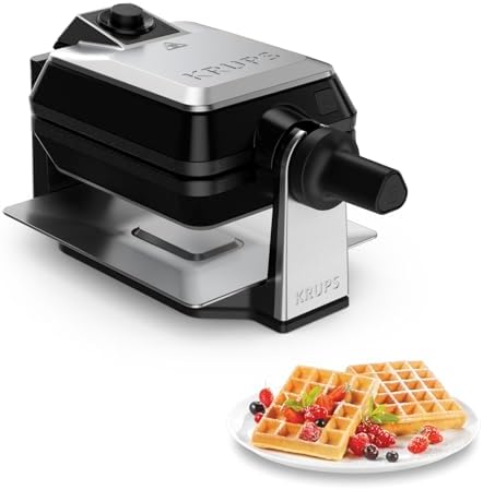 Krups FDD95D Profesyonel Çift Waffle Makinesi, Aynı Anda 2 Belçika Waffle'ı, Mükemmel Waffle'lar için Döndürme Fonksiyonu, 7 Kızartma Seviyesi, Bulaşık Makinesinde Yıkanabilir Plakalar, 1200 W, Siyah