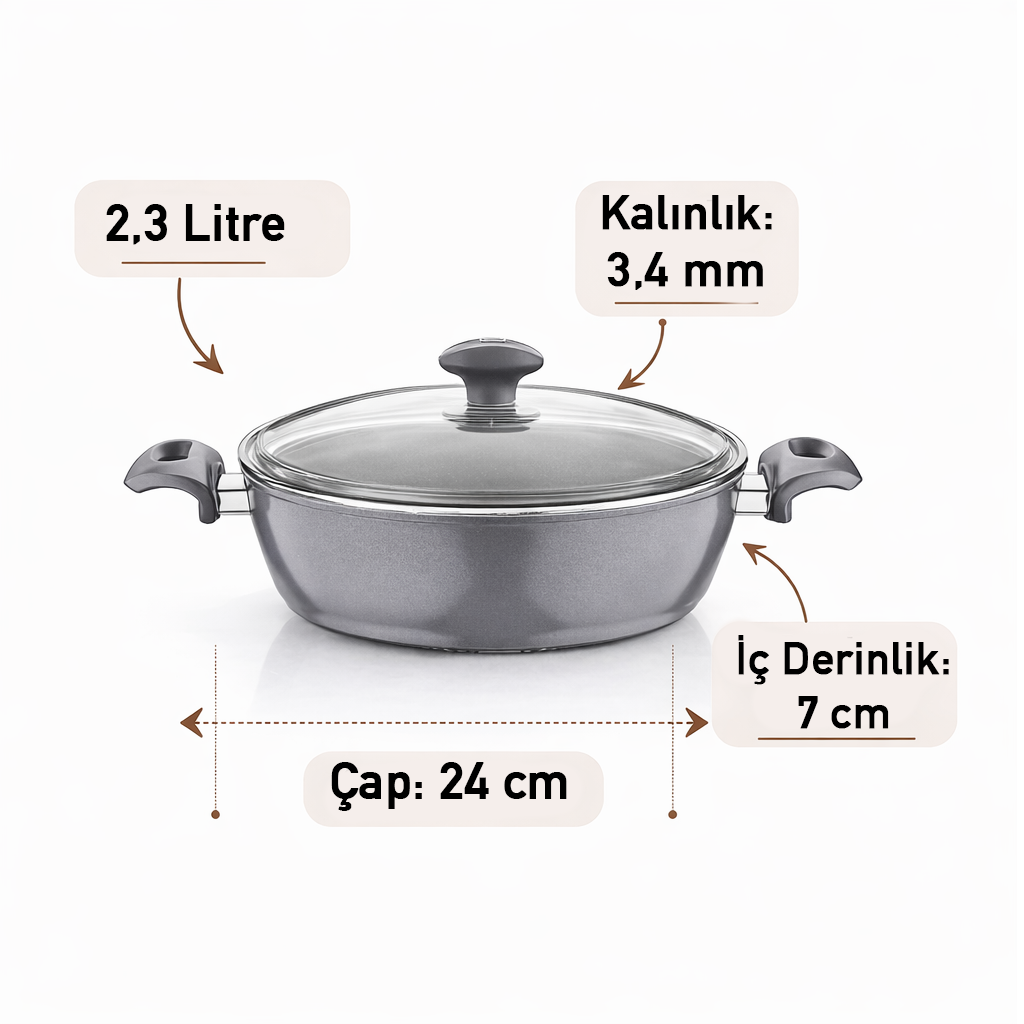 Serafit Granit Seramik Kaplama Karnıyarık Tencere 24 cm ölçü görseli
