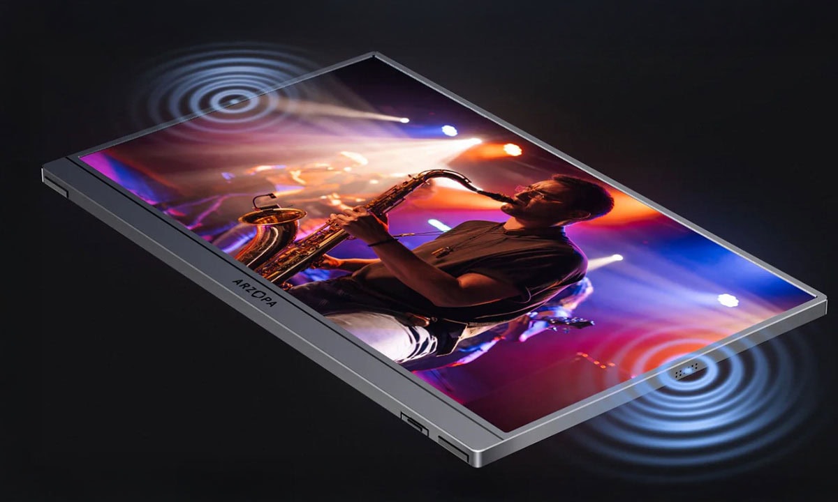 Yüksek çözünürlüklü tablet ile canlı müzik performansı, çoklu ses çıkışı ve şarj özellikleri vurgulanmış modern tasarımlı tablet görseli.