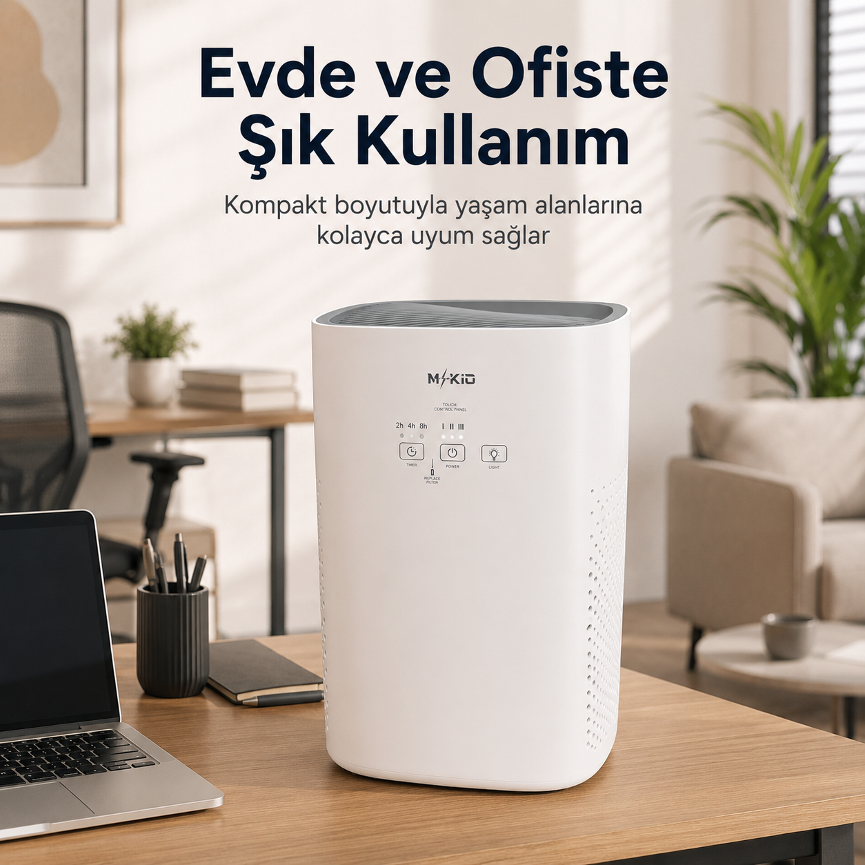 MKİO kompakt hava temizleme cihazı ev ve ofis masaüstü kullanım görseli