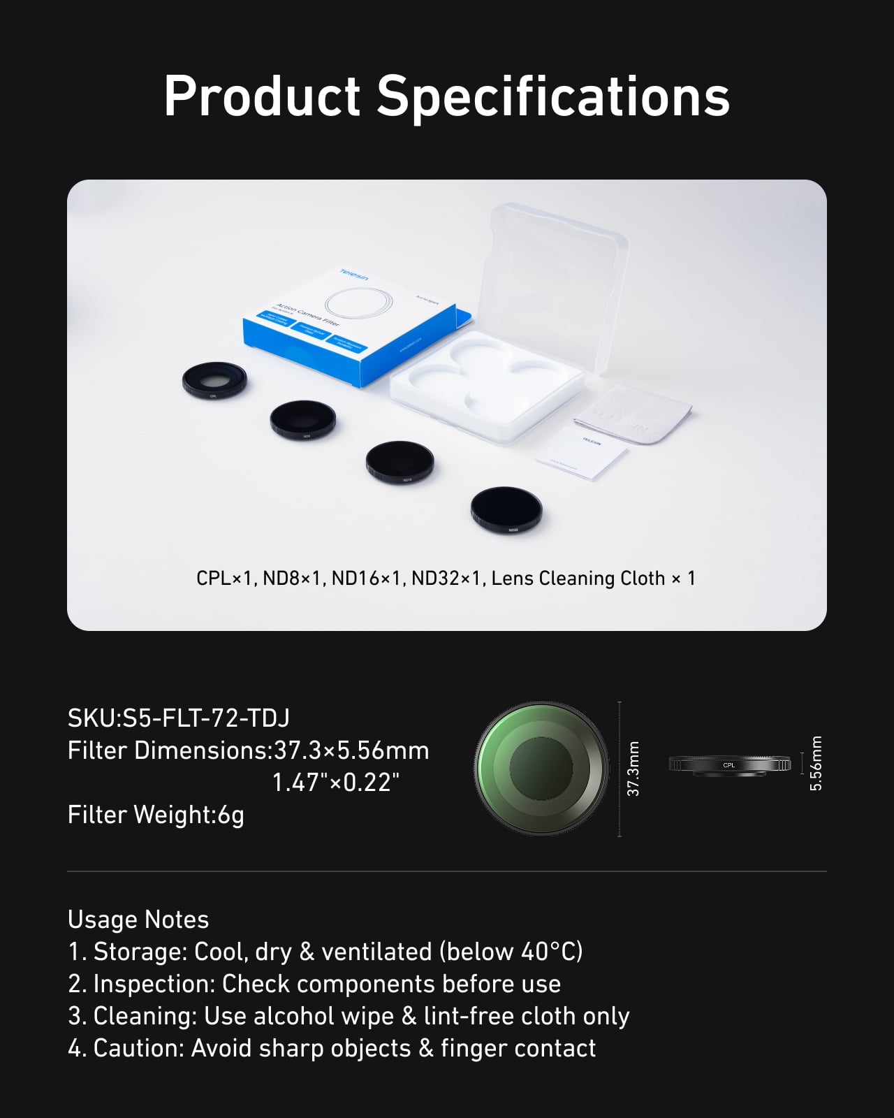 Telesin Osmo Action 6 için Dişli Montaj Filtre Seti
