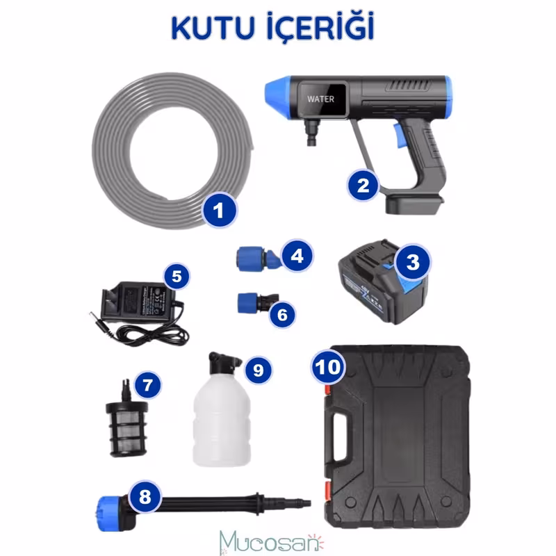  profesyonel 96watt 30bar basınç yıkama tabancası yüksek basınçlı taşıma çantalı 6 farklı püskütme başlık köpükleme özelliği dijital ekran şarjlı basınçlı araç yıkama su tabancası i̇laçlama ve bahçe sulama oto ev bahçe temizlik cihazı seti Ürün detayları 5