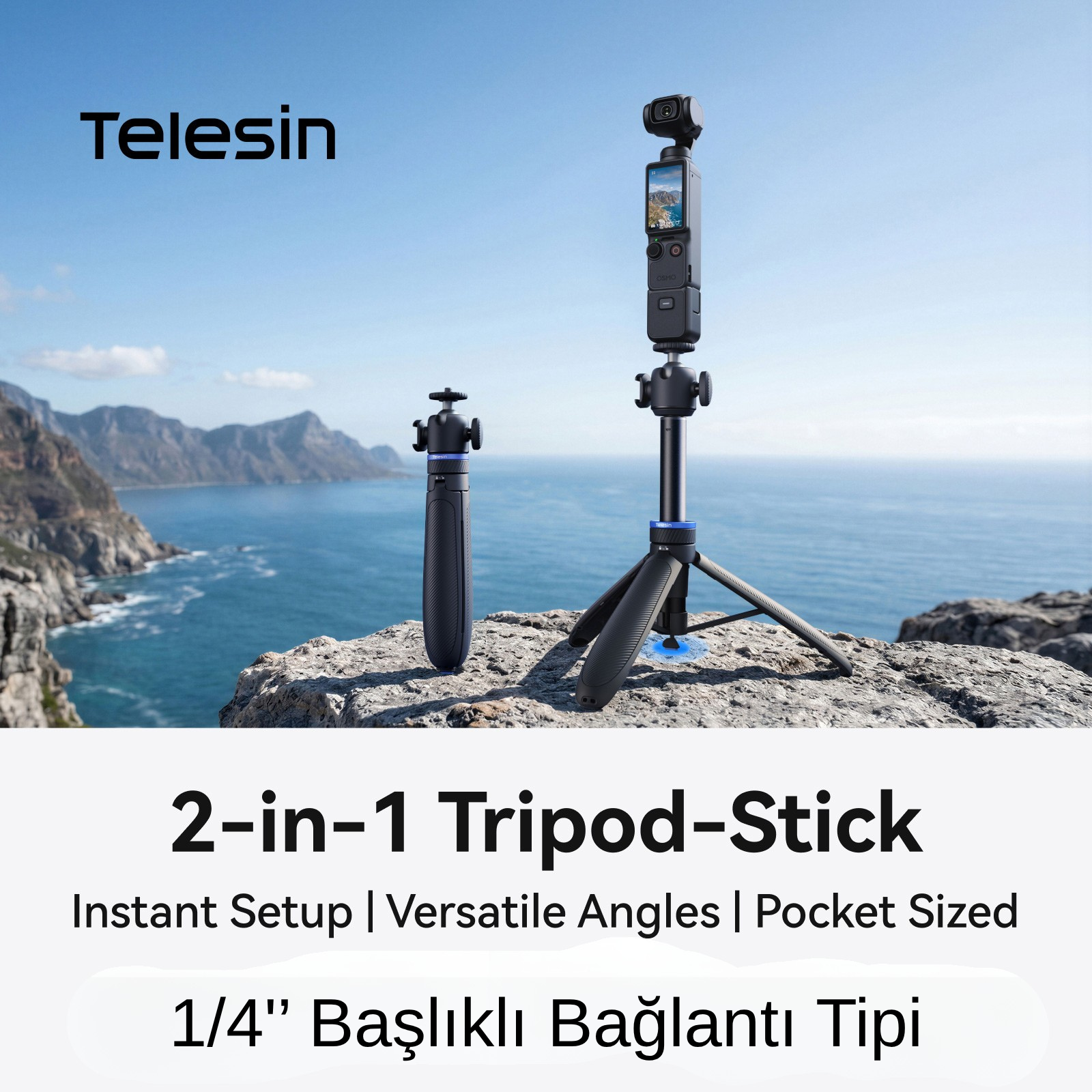 Telesin Mini Selfie Çubuğu & Tripod (1/4'' Vida Başlıklı)