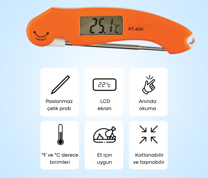 KT-600 Katlanır Problu Gıda Termometresi 