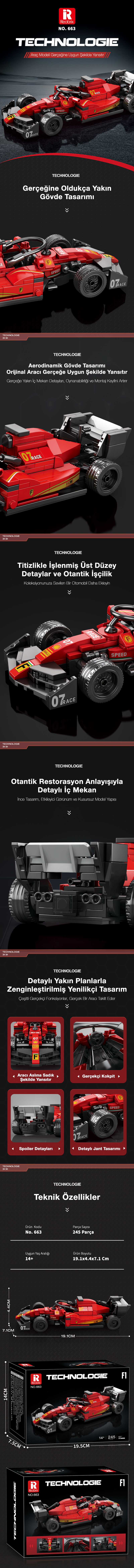 Reobrix Race Car Ferrari F1 663 Brick Yapım Seti